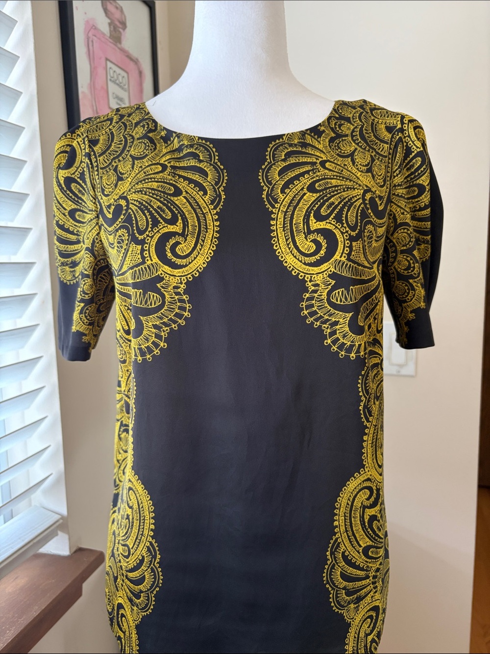 Juicy Couture Black Top with Gold Paisley Motif